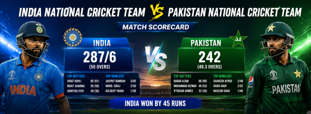 India National Cricket Team vs Pakistan National Cricket Team match scorecard